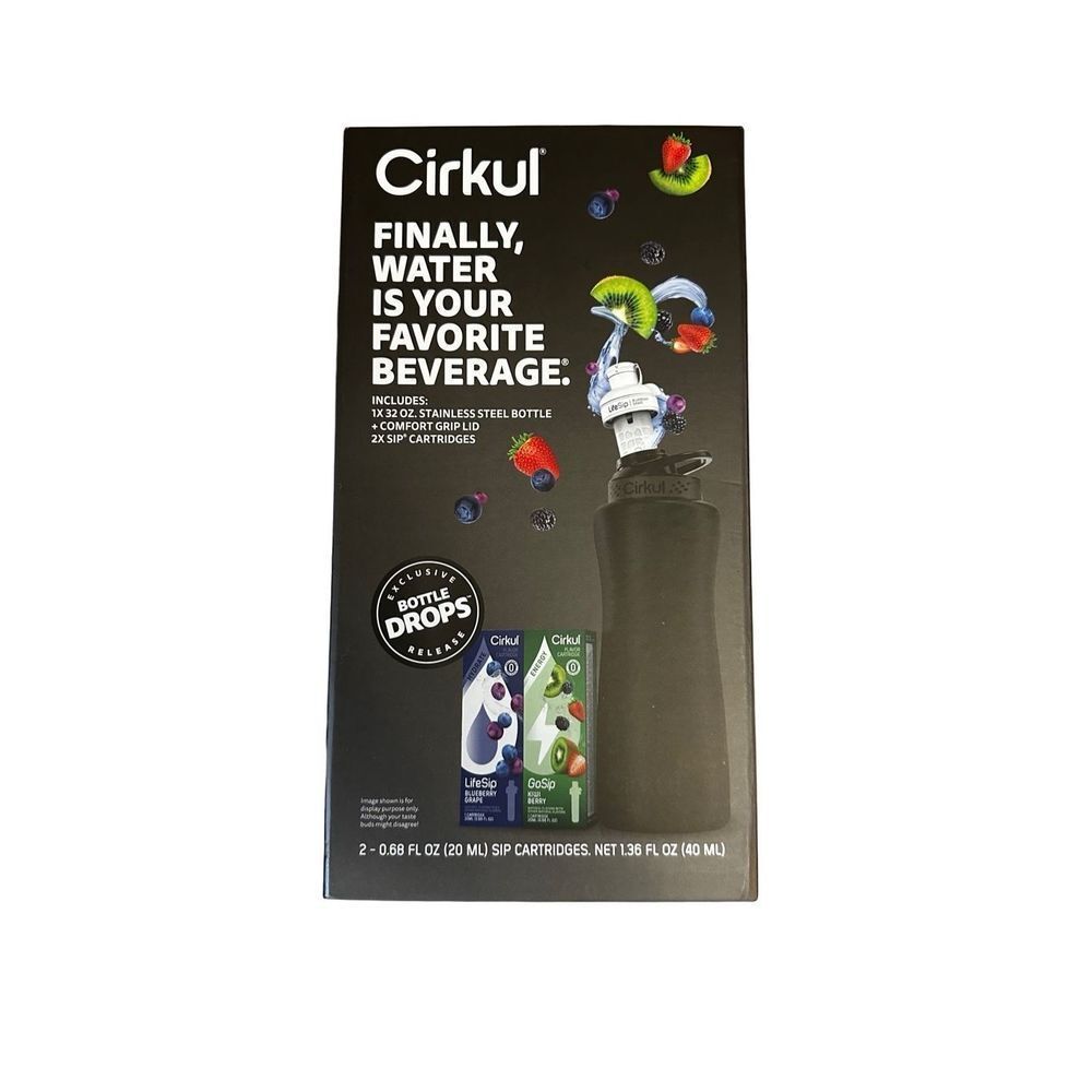 Cirkul 32oz Matte Black Stainless Steel Water Bottle Starter Kit with Black Lid